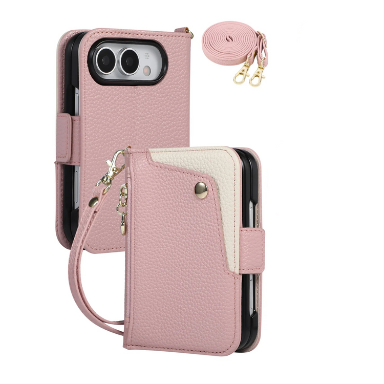 Pebbled Leather Crossbody Wallet Case with Detachable Phone Case for iPhone Duo