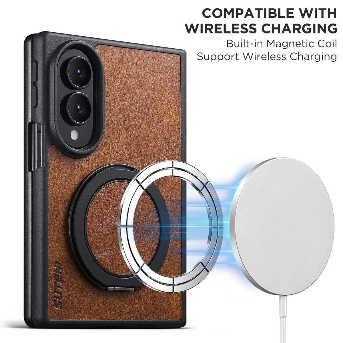 Textured Leather Case with 360° Rotating Ring Stand for Samsung Galaxy Z Fold 8