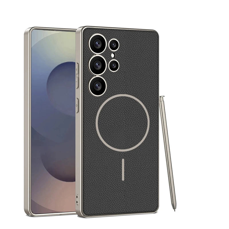 Samsung Galaxy S25 Ultra Magnetic Leather Phone Case with Lens Protection