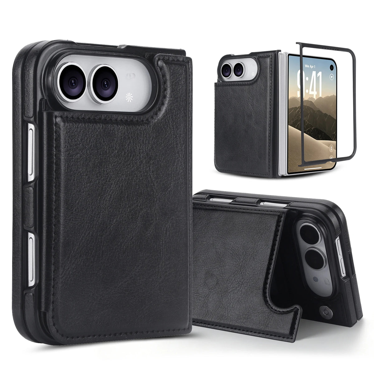Leather Wallet Case with Card Slots and Foldable Stand for iPhone Duo