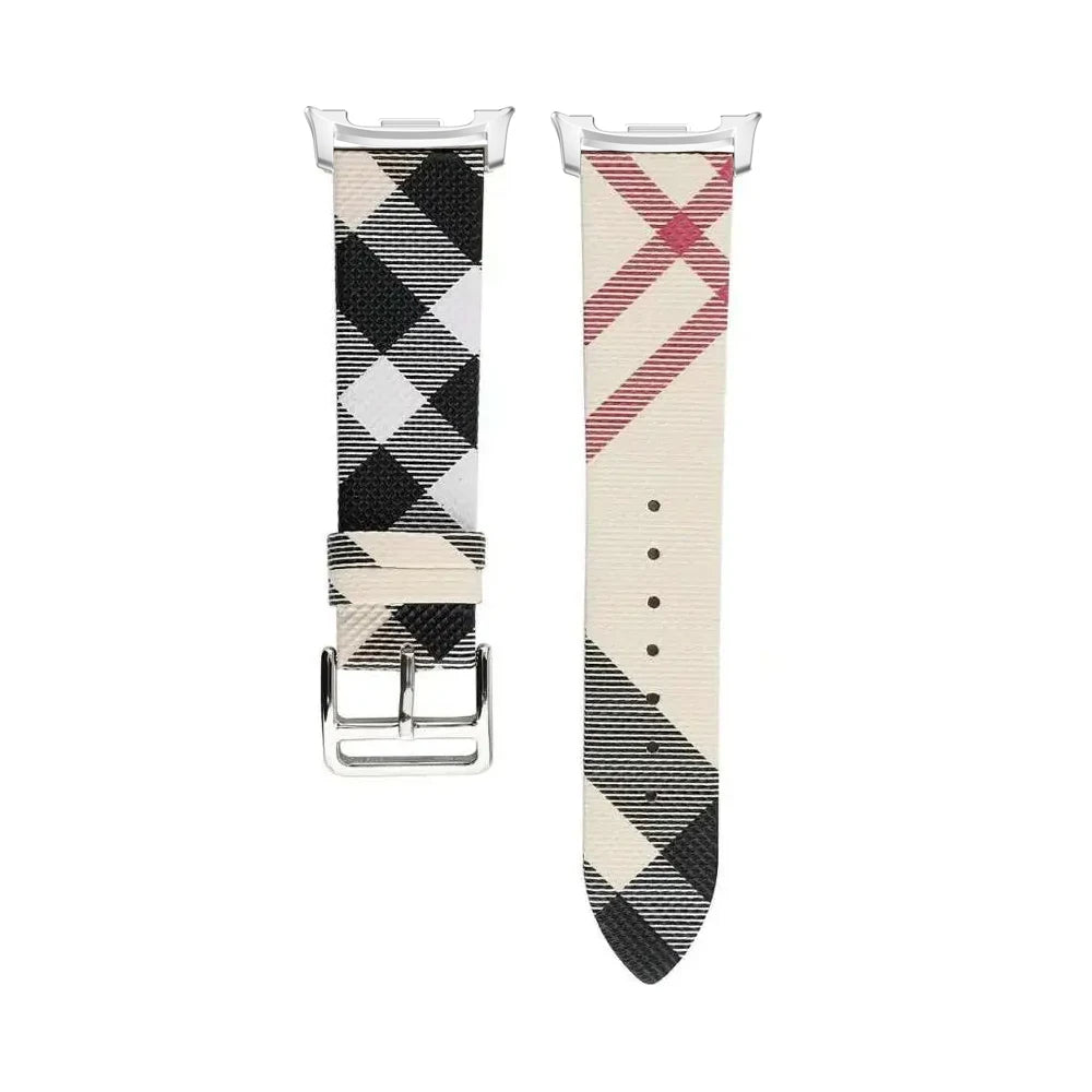 Genuine Leather Woven Fabric Watch Band with Striped Pattern for Samsung Galaxy Watch 8 & Galaxy Watch 8 Classic