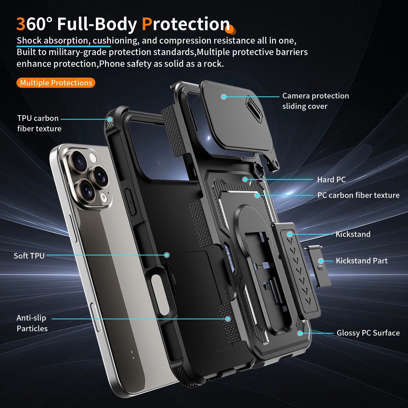 Shockproof Protective Case with Camera Lens Shield for iPhone 17 Series