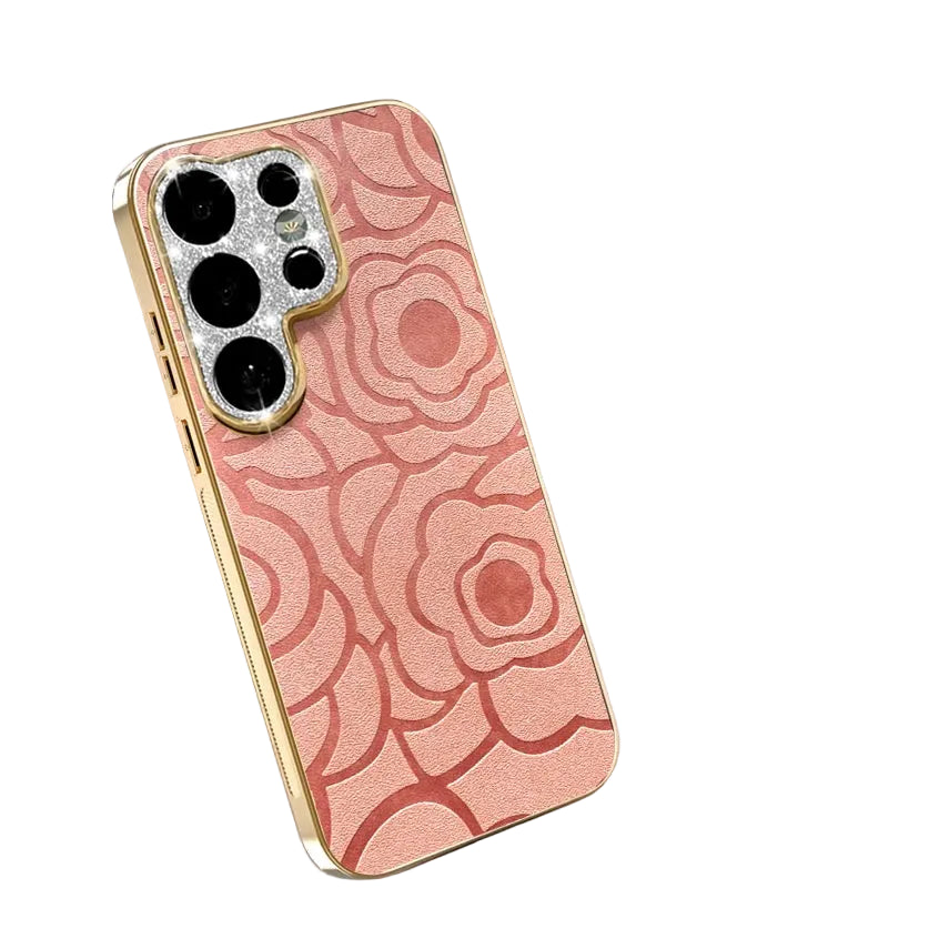 Diamond Large Window Camellia Flower Texture Phone Case For Samsung Galaxy S26 Series Shockproof Matte Cover