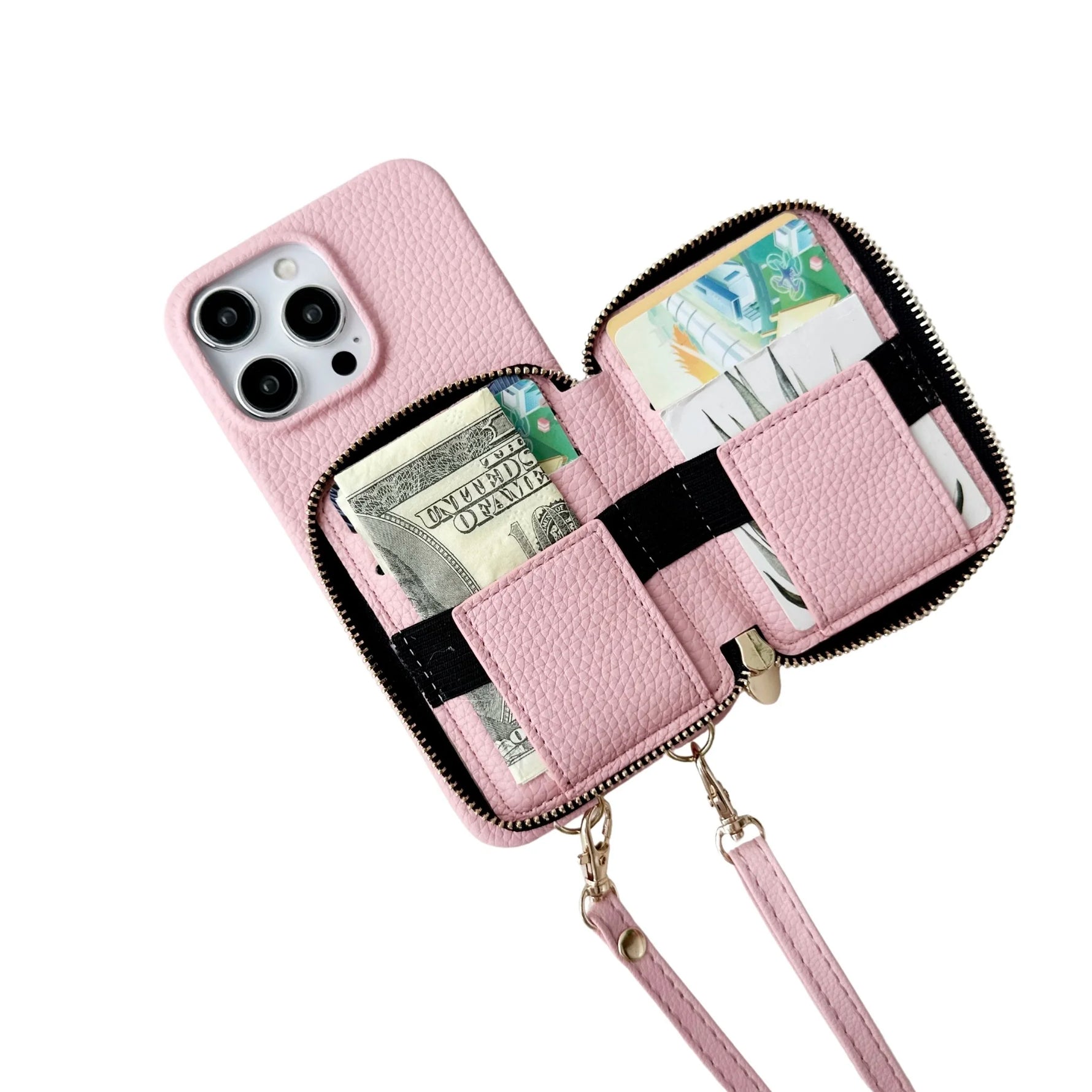 Zipper Crossbody Leather Wallet Case with Card Slots for iPhone 15 Series