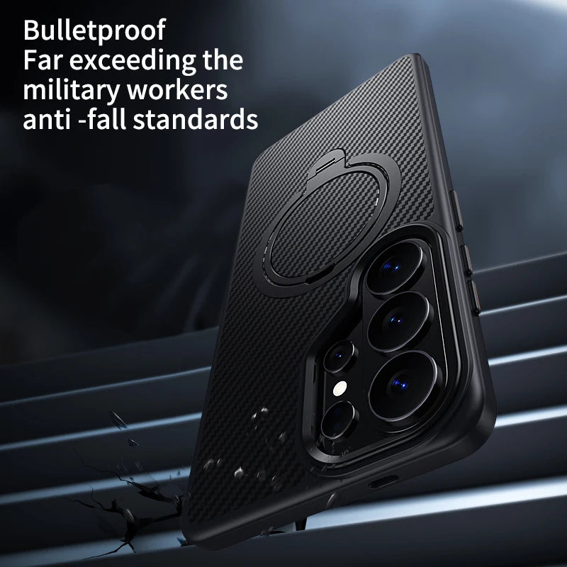 Premium Carbon Fiber Style Magnetic Case  With Kickstand for Samsung Galaxy S25 Series