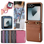 Crossbody Leather Phone Case with Card Slots & Lanyard for Samsung Galaxy Z Flip 6