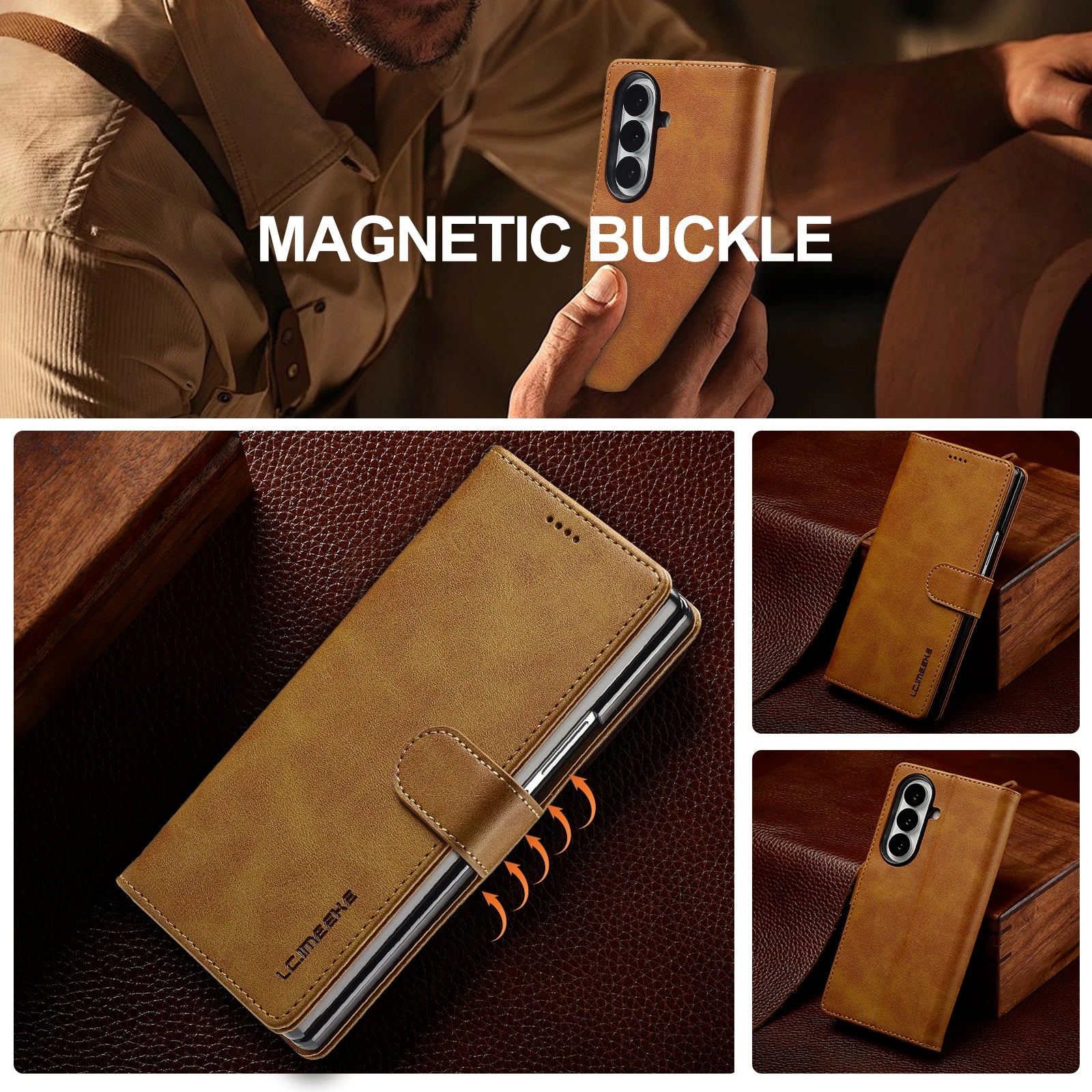 Samsung Galaxy Z Fold 7 Slim Leather Wallet Case with Kickstand