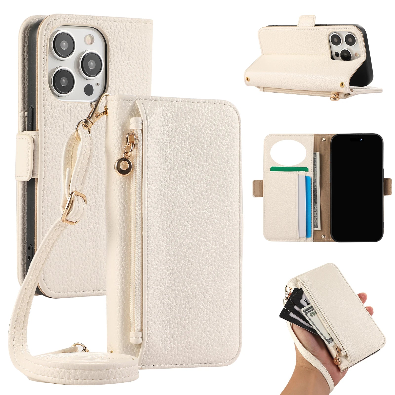 Crossbody Leather Wallet Phone Case with Card Holder for iPhone 15 Series