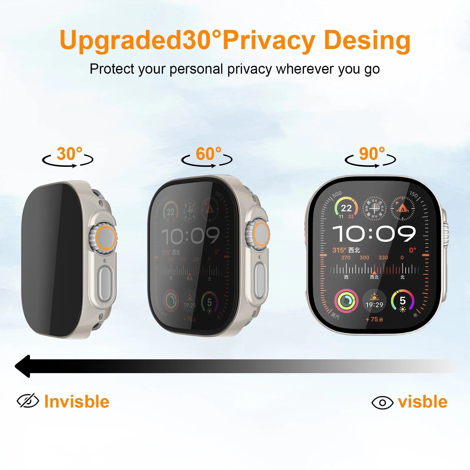 Tempered Glass and Anti-Spy Screen Protector Case for Apple Watch