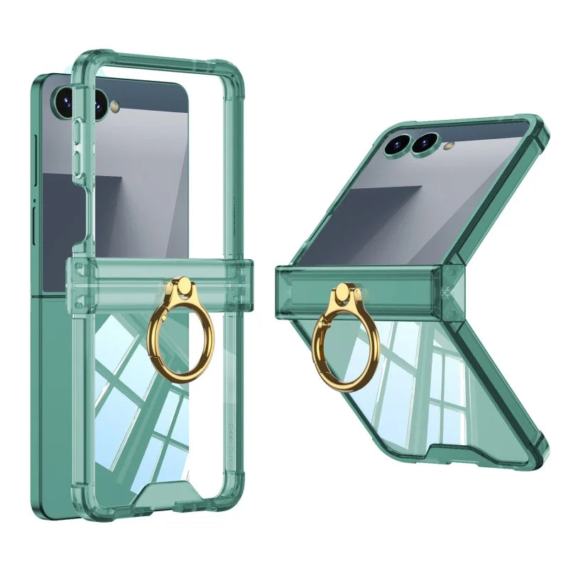 Slim Luxury Hinge Protection Case with Ring Holder for Samsung Galaxy Z Flip 7
