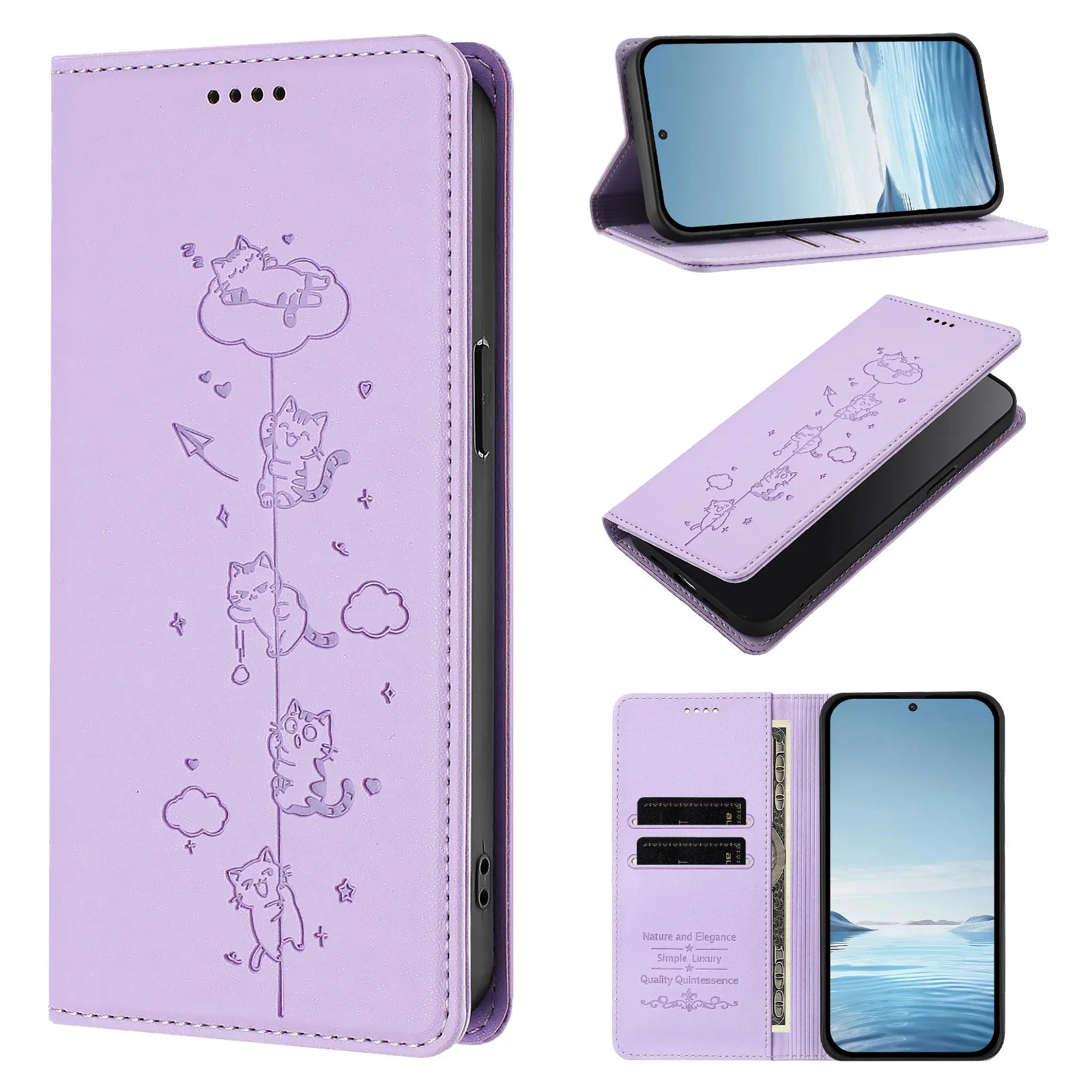 Embossed Cute Cat Flip Wallet Leather Case for iPhone 17 Series