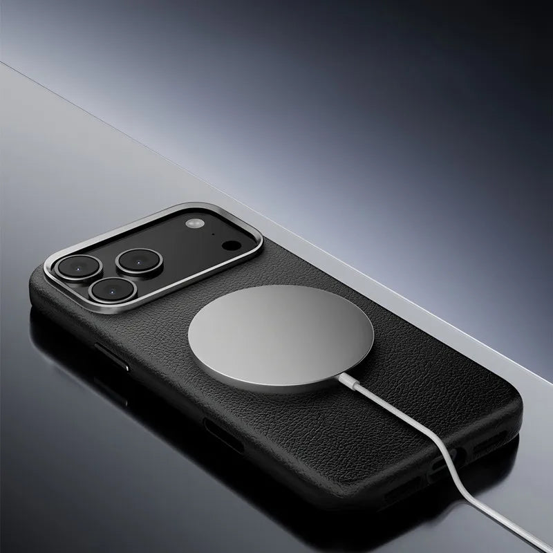 Luxury Leather MagSafe Case with Metal Camera Guard for iPhone 17 Series