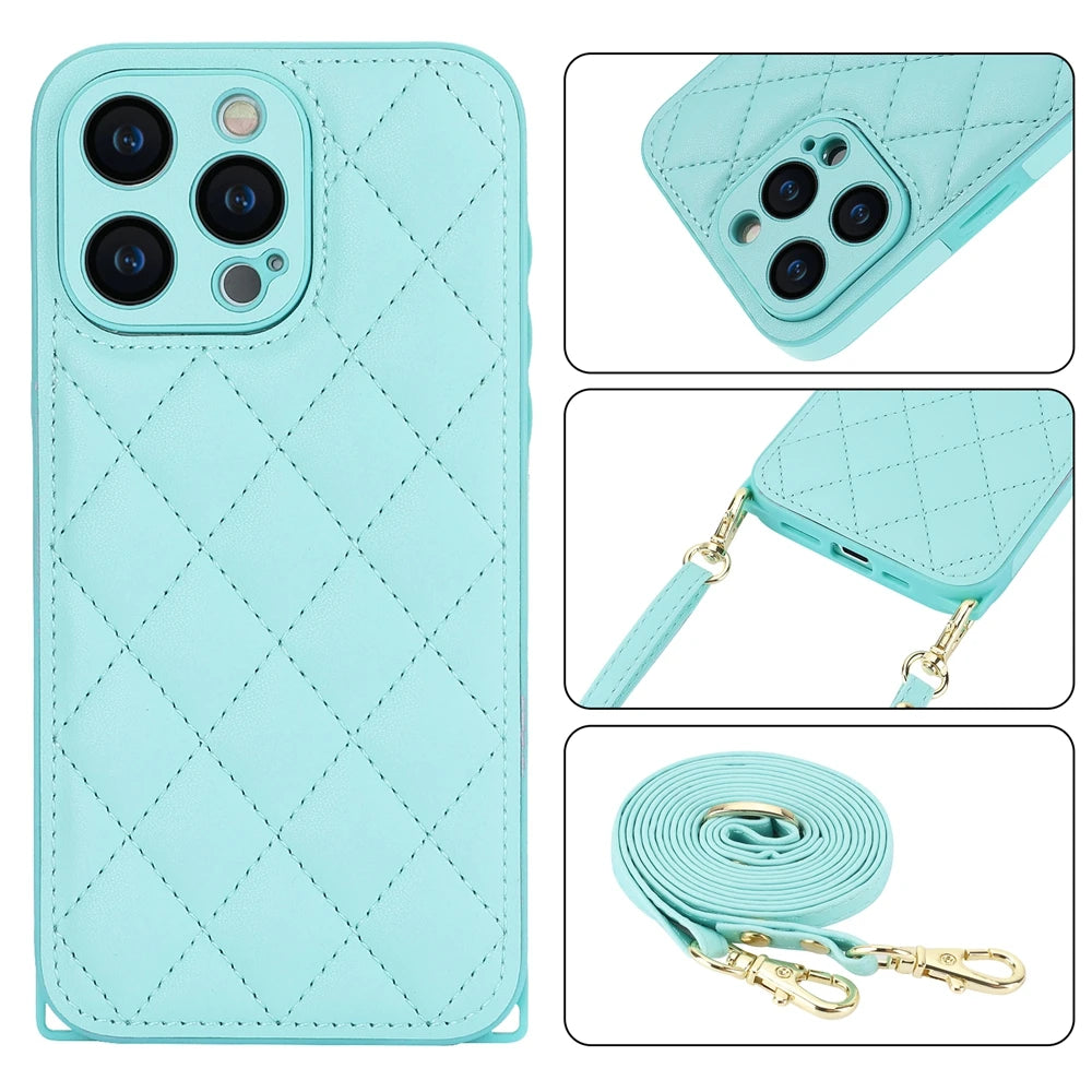 iPhone 15 Series Leather Crossbody Phone Case