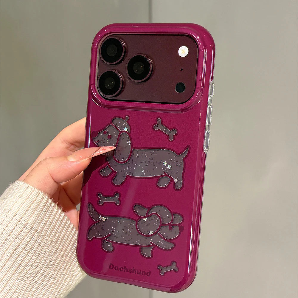 Dachshund Glitter Case with Raised Camera Frame for iPhone 18 Series