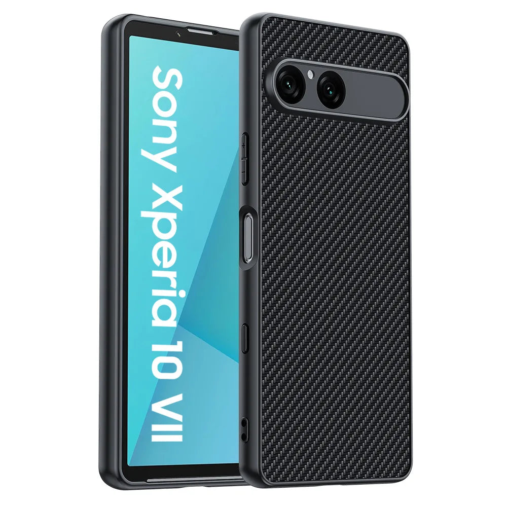 Sony Xperia 10 VII PU Leather Case with Fiber Texture and Shock-Resistant Protection