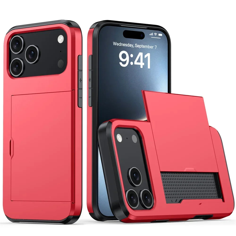 Heavy-Duty Armor Case with Built-In Card Holder for iPhone 17 Series