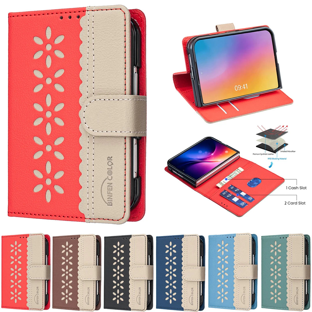 Premium Synthetic Leather Flip Wallet Case with RFID Blocking for iPhone Duo