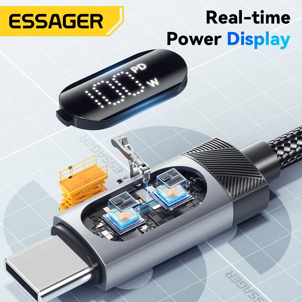 Essager 100W PD Fast Charging USB-C Cable with Digital Display