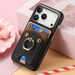 Premium Lychee Pattern Leather Wallet Case with Ring Holder & Vertical Card Slot for iPhone 17 Series