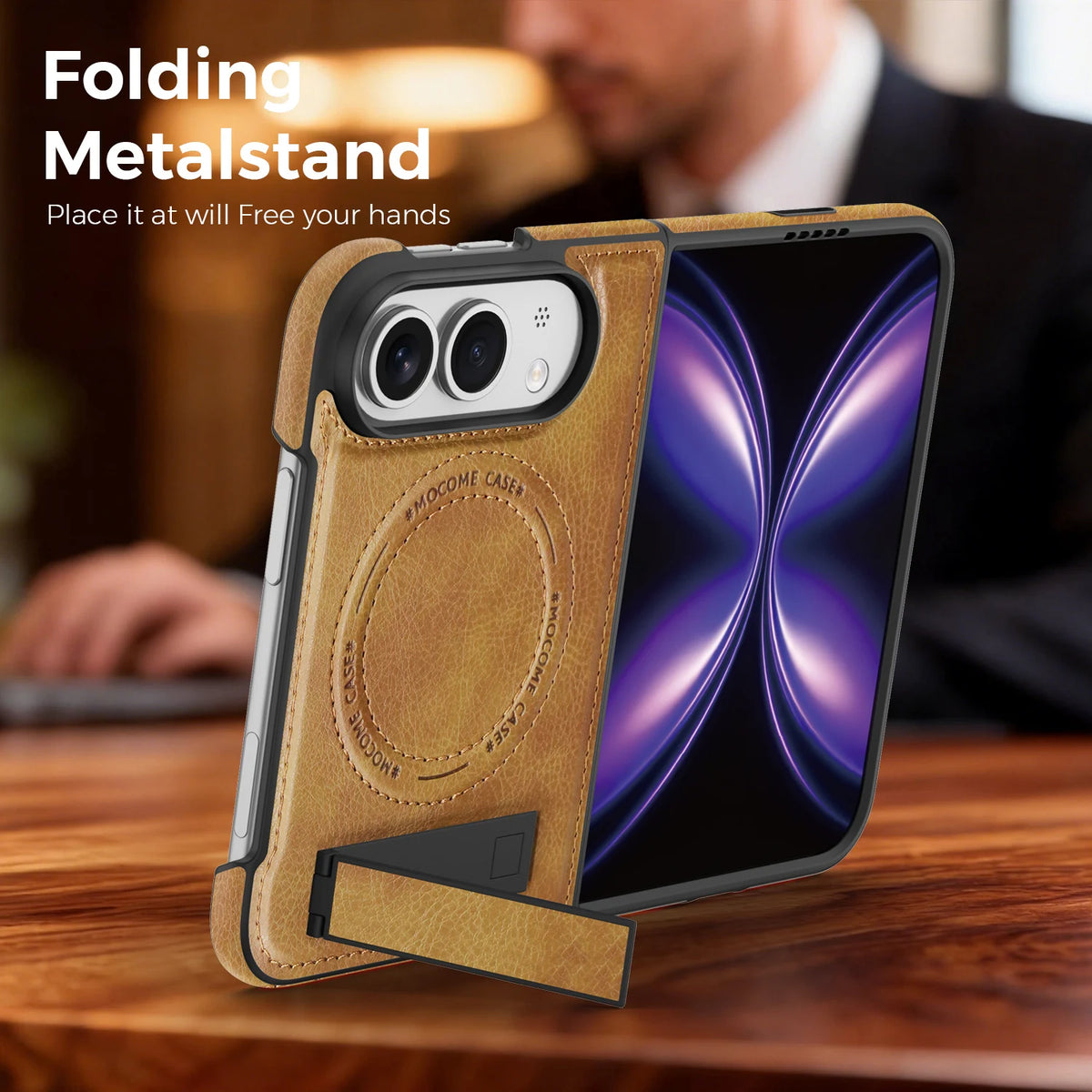 Leather Kickstand Case with MagSafe Alignment Ring for iPhone Duo