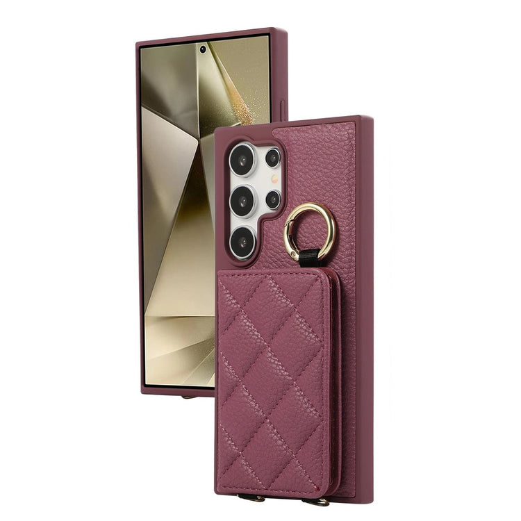 Plaid Pattern Leather Crossbody Wallet Case for Samsung Galaxy S25 Series