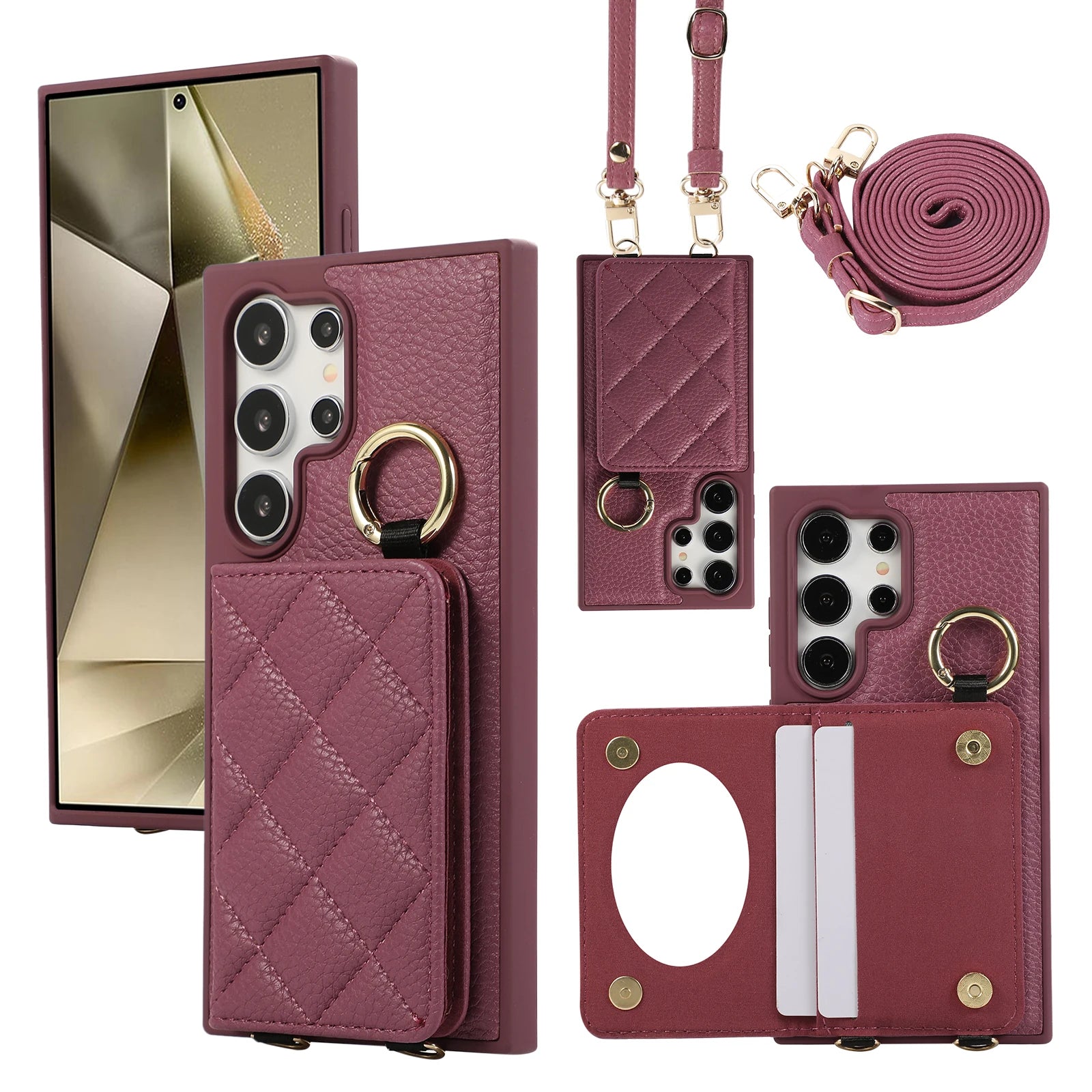 Plaid Pattern Leather Crossbody Wallet Case for Samsung Galaxy S25 Series