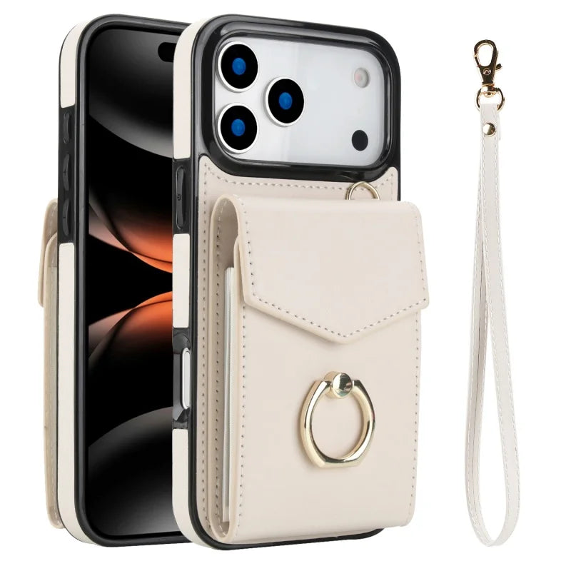 All-in-One Leather Flip Case with Ring & Slots for iPhone 17 Series