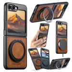 Premium Leather Magnetic Flip Case with Ring Bracket for Samsung Galaxy Z Flip 6