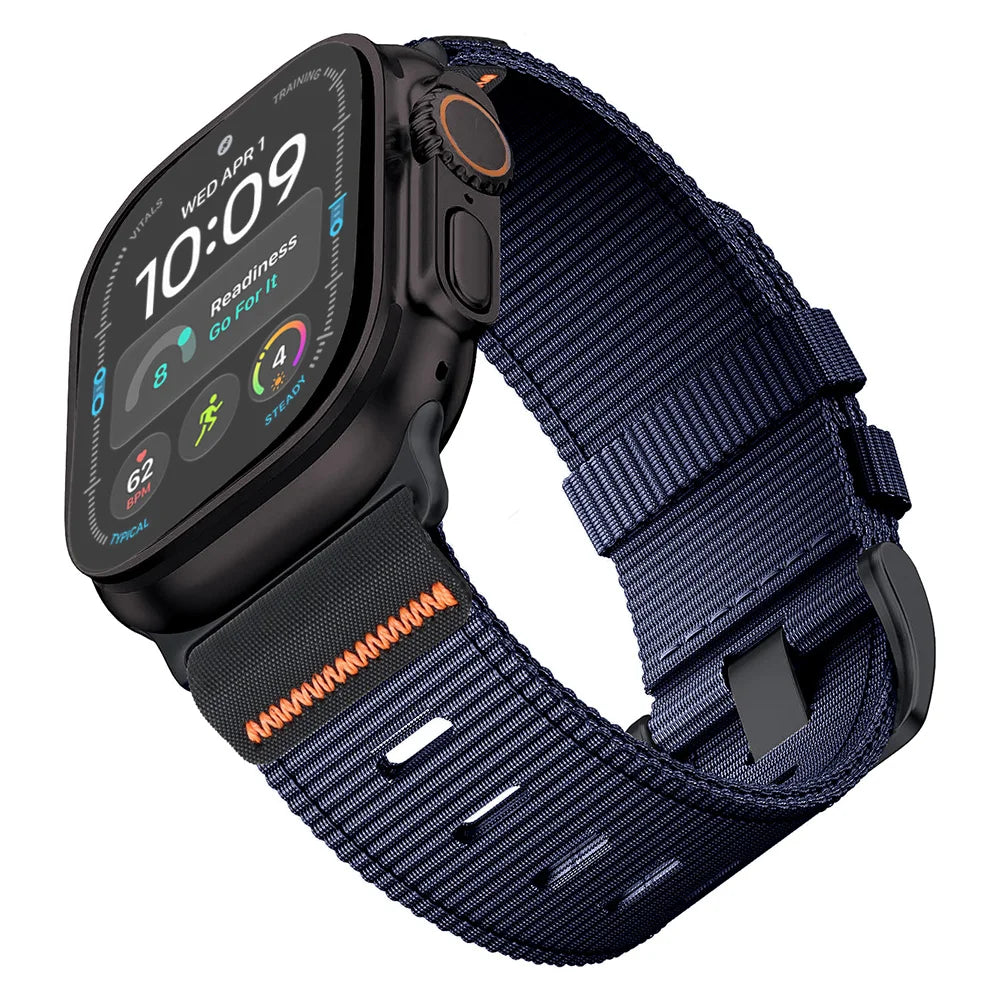 Ribbed Nylon Band with Hook-and-Loop Velcro Closure for Apple Watch