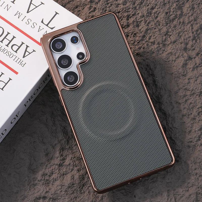 Soft Edge Leather Plating Magnetic Case for Samsung Galaxy S25 Series