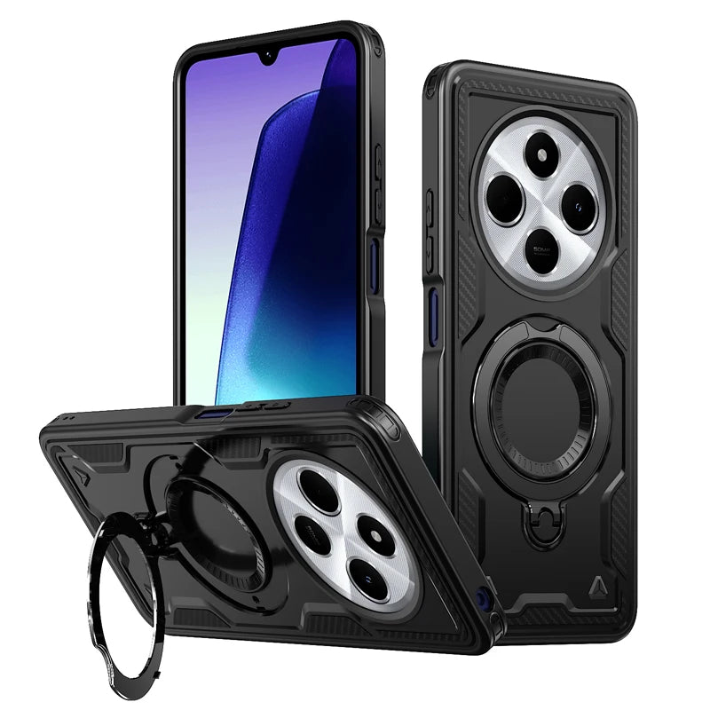 Dropproof Magnetic Case with Rotatable Ring Stand for Xiaomi Redmi 14C