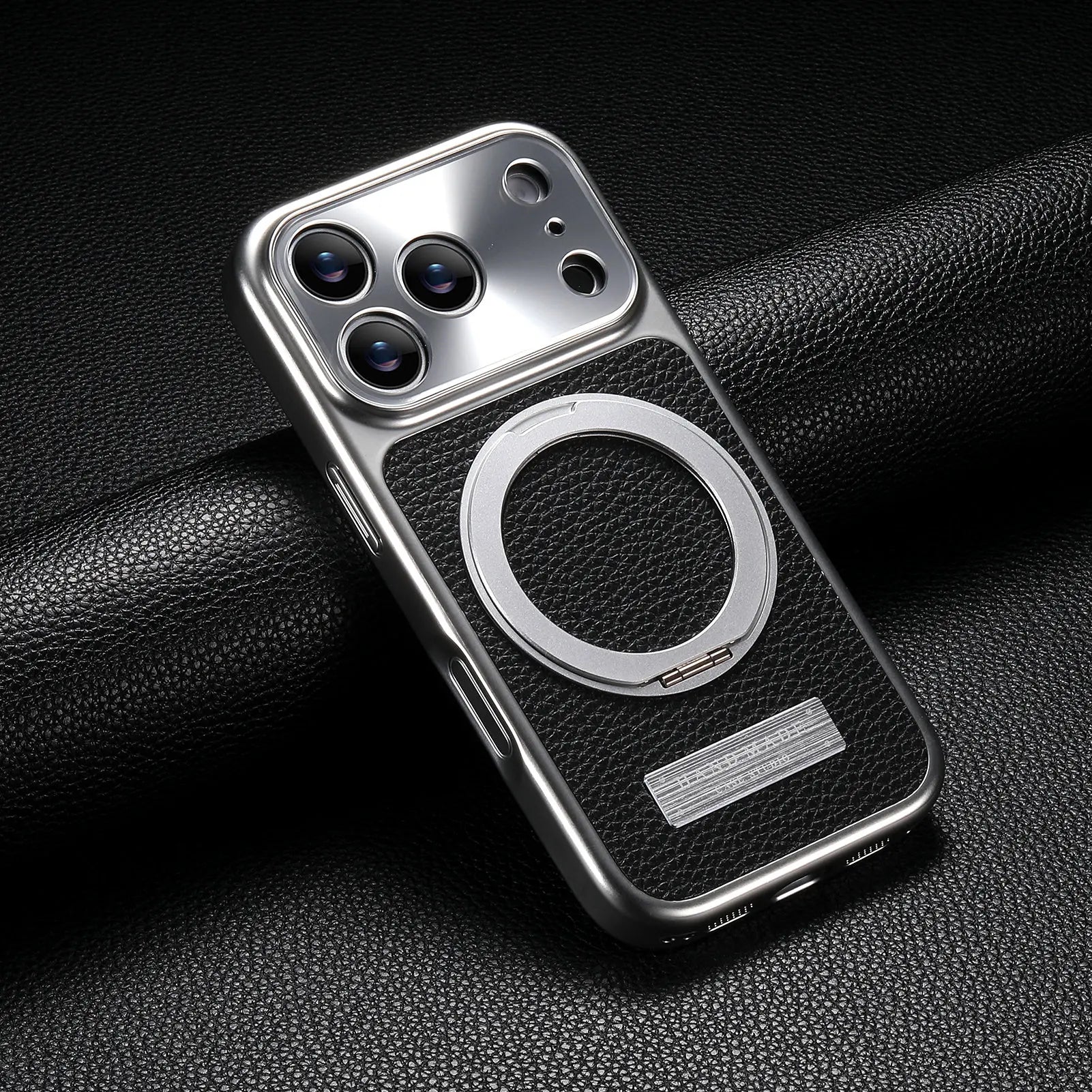 MagSafe Compatible Lychee Leather Case with 360° Kickstand for iPhone 17 Series