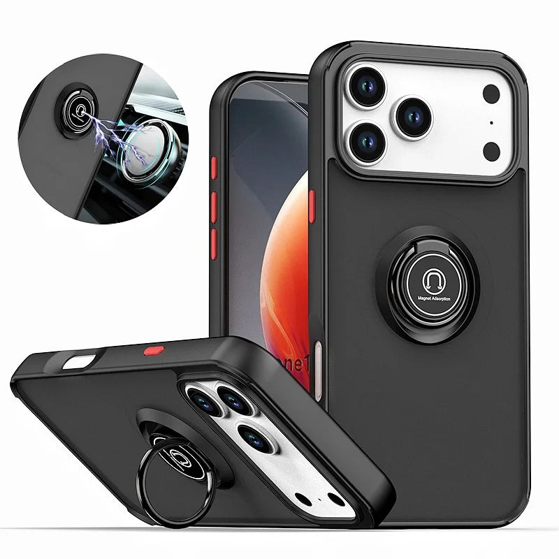 Shockproof Armor Matte Case with Magnetic Ring Holder for iPhone 17 Series