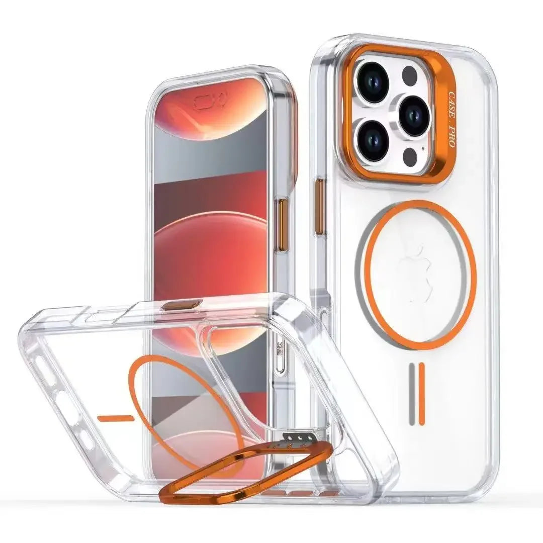 Luxury Transparent MagSafe Case with Camera Guard & Stand for iPhone 16 Series