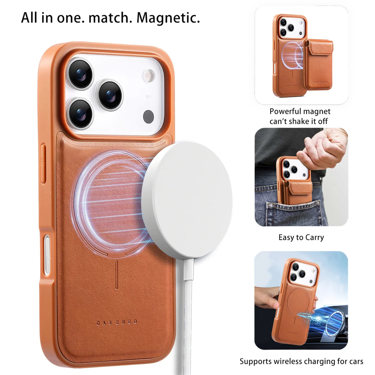 2-in-1 Detachable MagSafe Leather Wallet Case with Card Holder for iPhone 17 Series