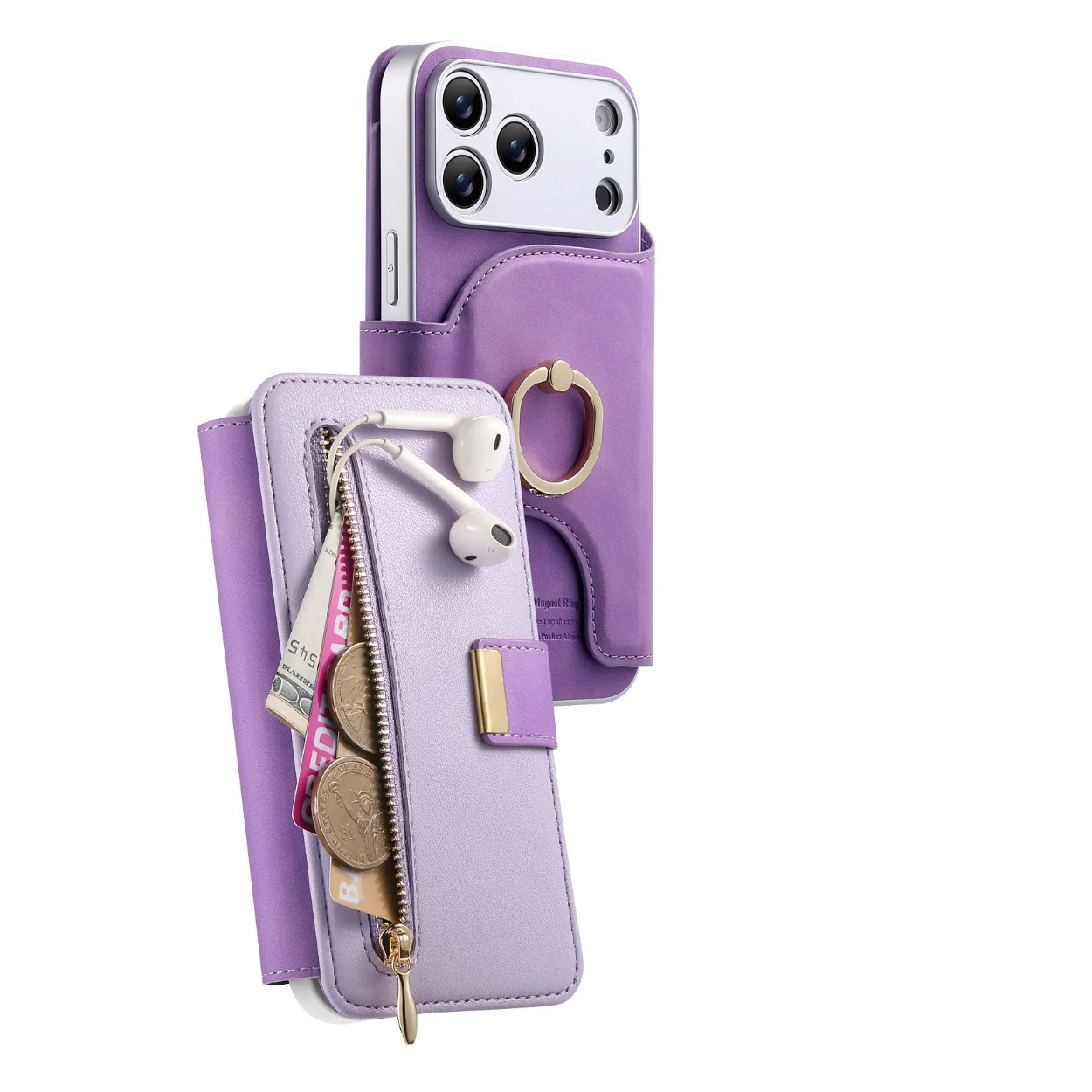 2-in-1 Detachable MagSafe Leather Wallet Case with Ring for iPhone 17 Series