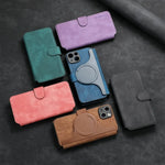 Magnetic Leather Wallet Case with Detachable Card Slot for iPhone 15 Series