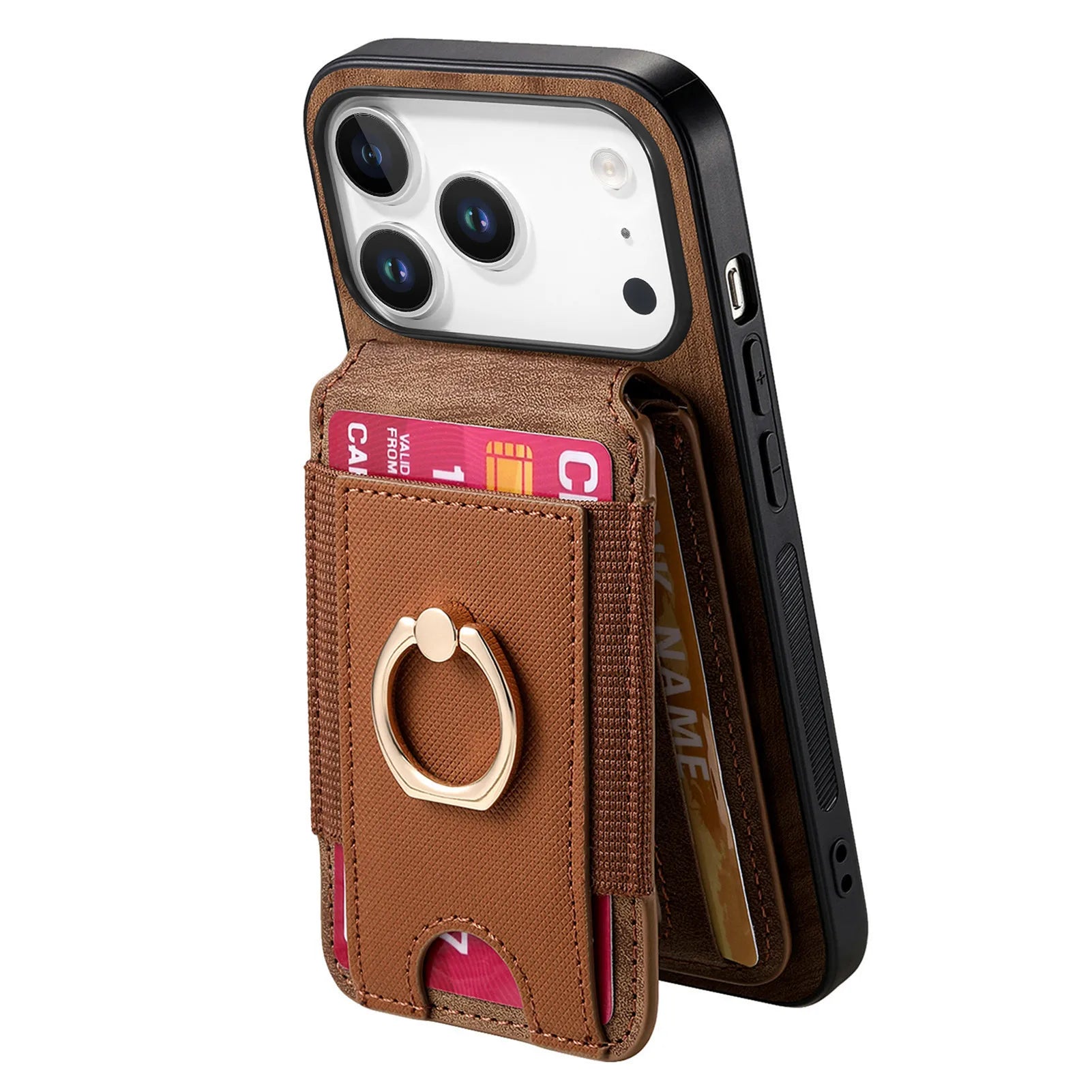 Premium 2-in-1 MagSafe Leather Wallet Case with Multi-Functional Card Holder & Ring for iPhone 17 Series
