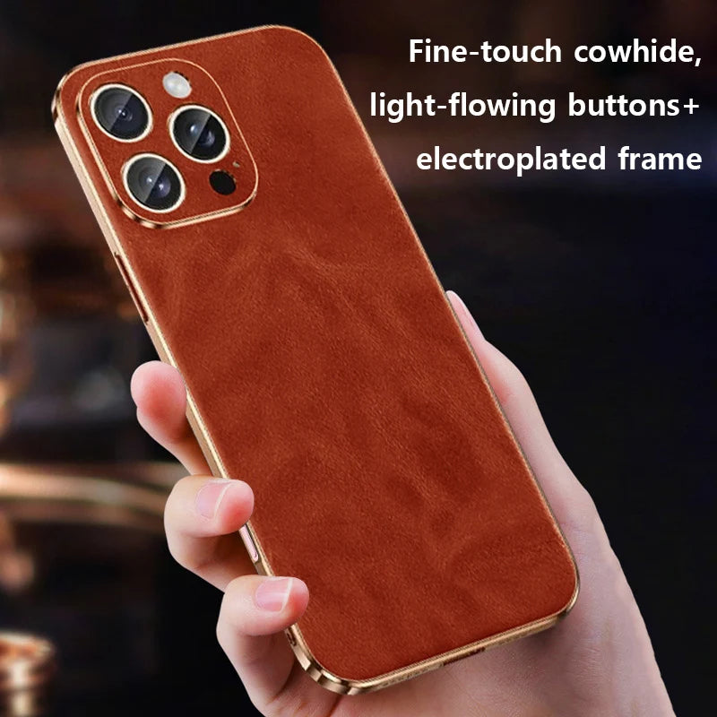 Genuine Oil Wax Leather Phone Case for iPhone 16 Series