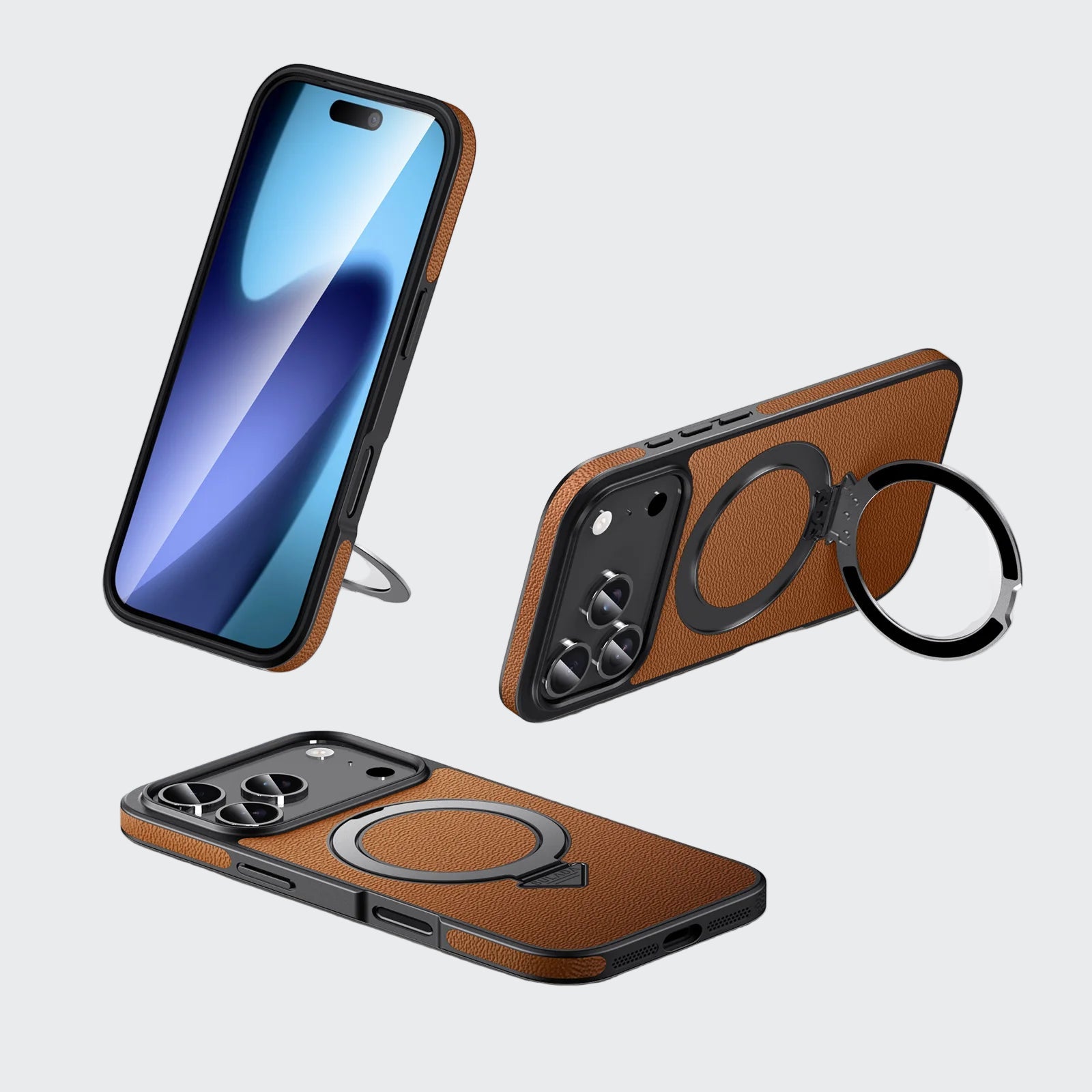Shockproof MagSafe Leather Case with Stand for iPhone 17 Series