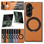 Samsung Galaxy Z Fold 7 Premium Leather Magnetic Case with Ring Stand