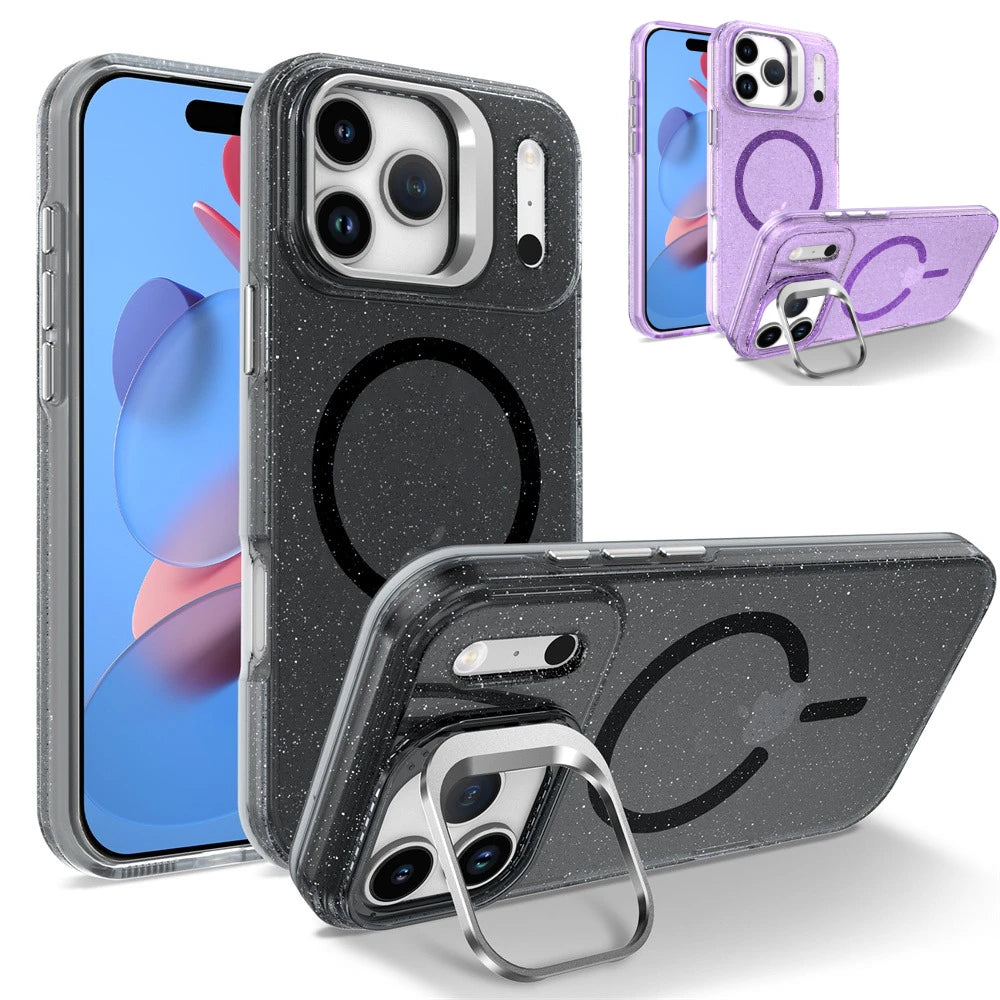 iPhone 17 Series Glamorous Glitter MagSafe Case with Lens Stand