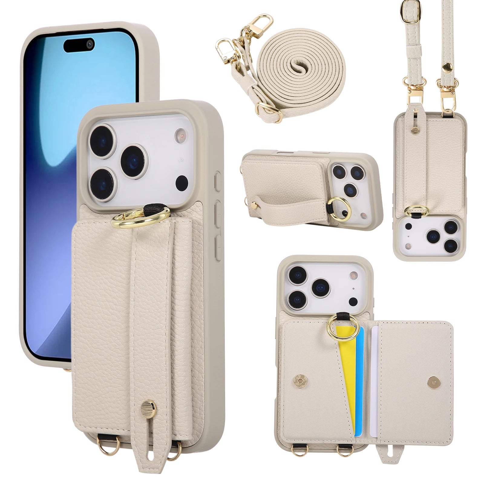 iPhone 17 Series Wallet Case with Crossbody Lanyard and Ring Holder