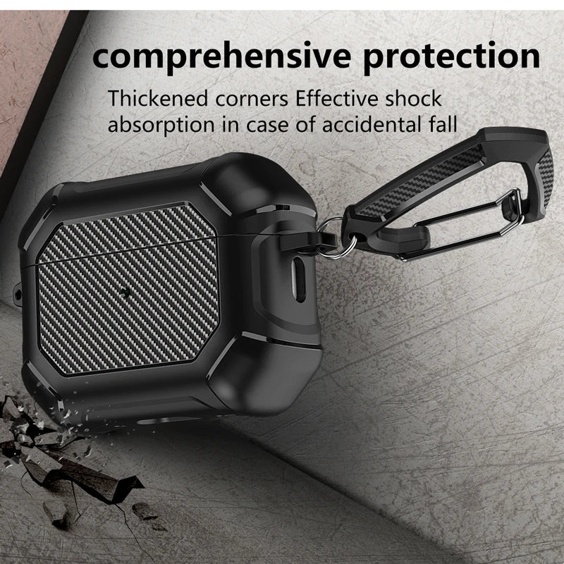 Carbon Fiber Shockproof Case with Side Switch & Hook for AirPods Pro
