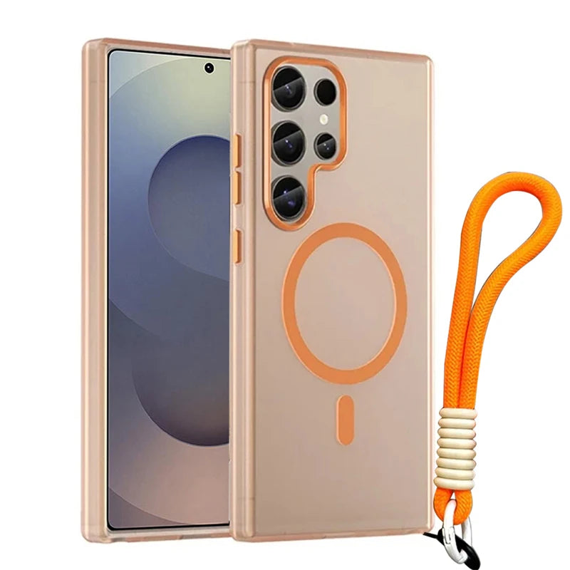 Shockproof Matte Candy Magnetic Case with Wrist Lanyard for Samsung Galaxy S25 Series