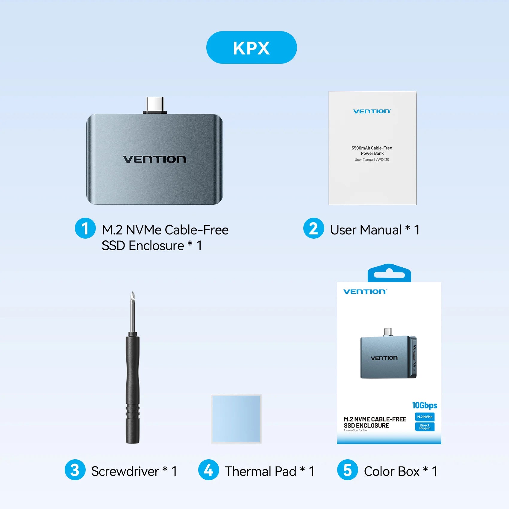Vention USB-C NVMe SSD Case With PD 85W and Audio Port