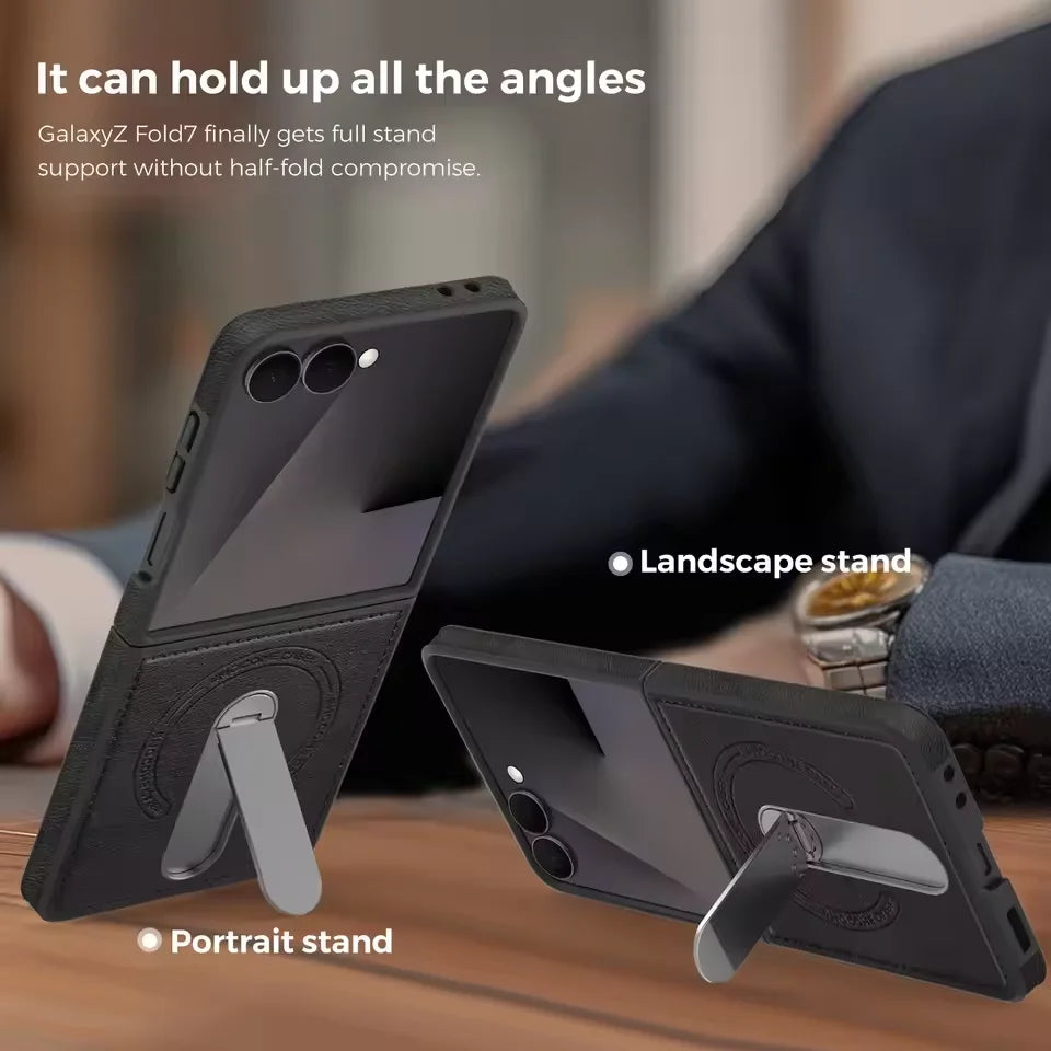Samsung Galaxy Z Flip 7 PU Leather Magnetic Case with Stand