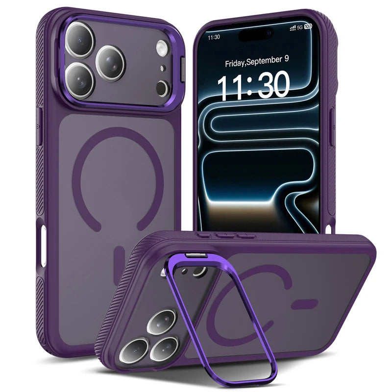 Translucent Shockproof Magnetic Kickstand Case with Embedded Ring Stand for iPhone 18 Series