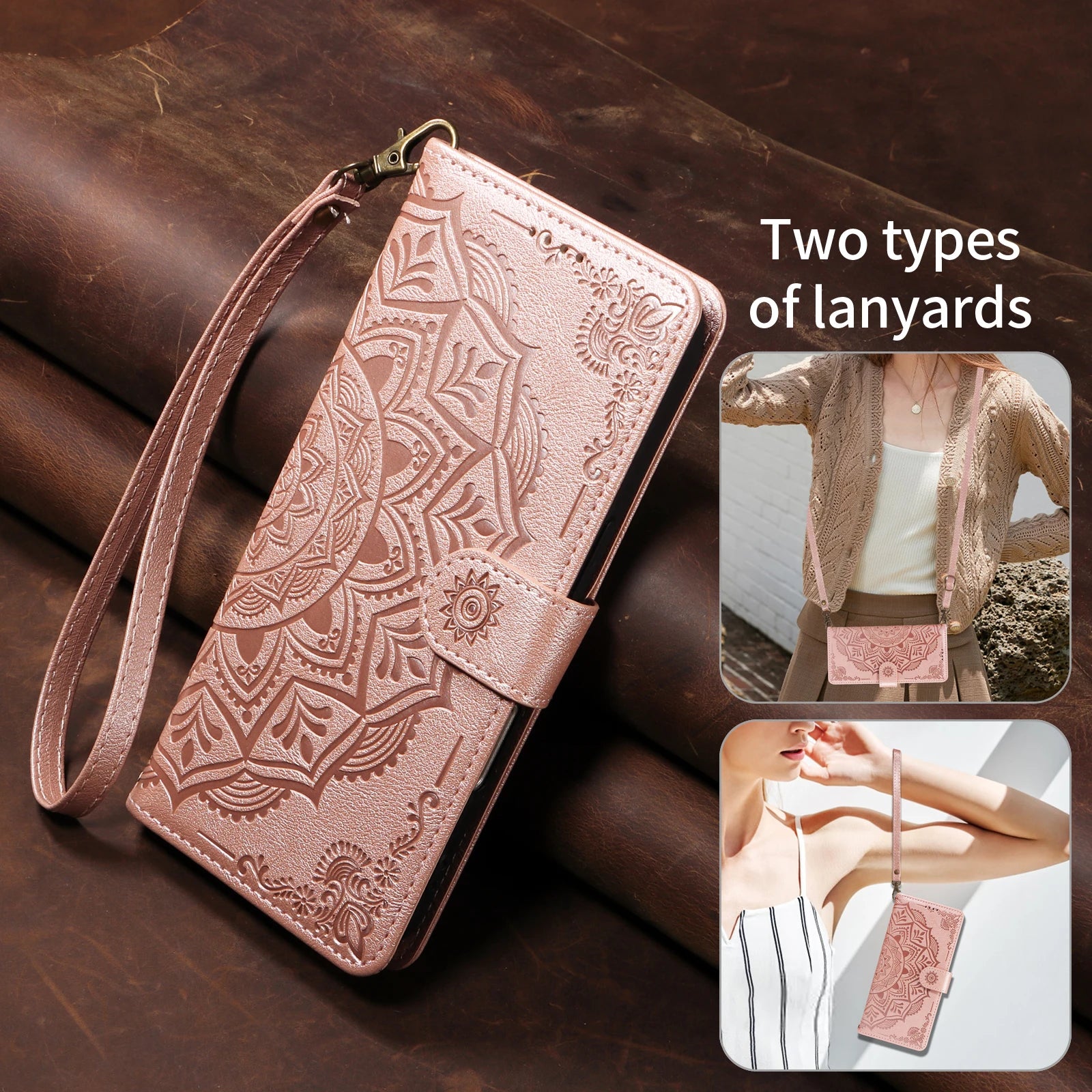 Embossed Datura Leather Wallet Case for iPhone 17 Series