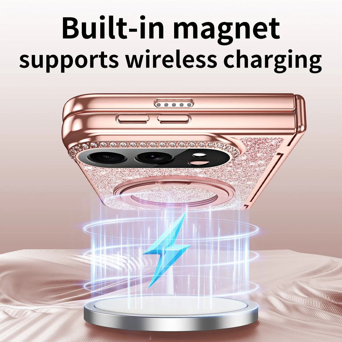 Glitter Rhinestone MagSafe Case with 360° Rotating Ring Stand for iPhone Duo